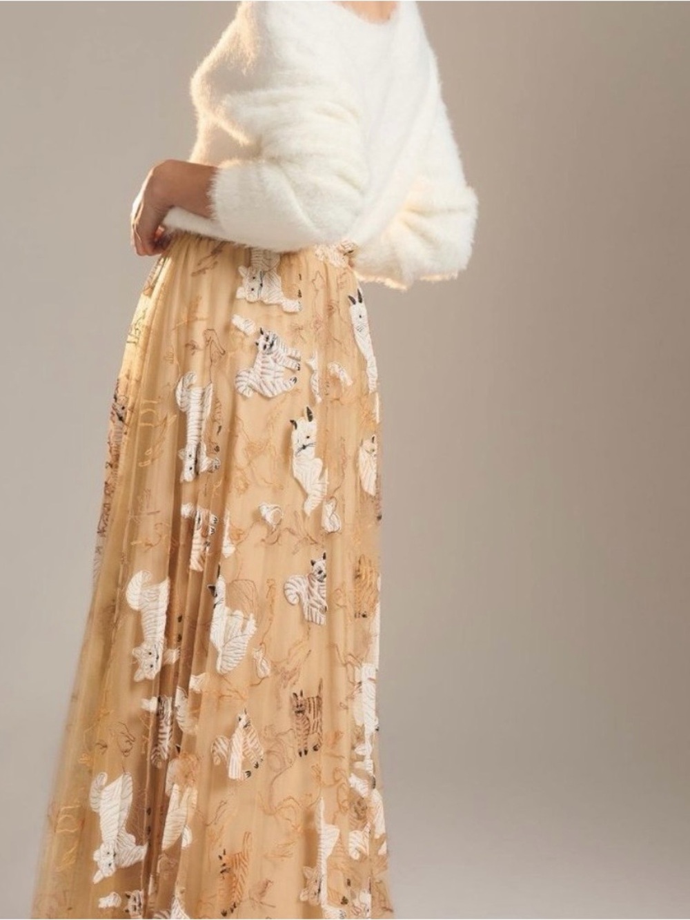 Geisha Designs Appliqué Maxi Skirt Anthropologie Cat Print NWT XL - Picture 3 of 10